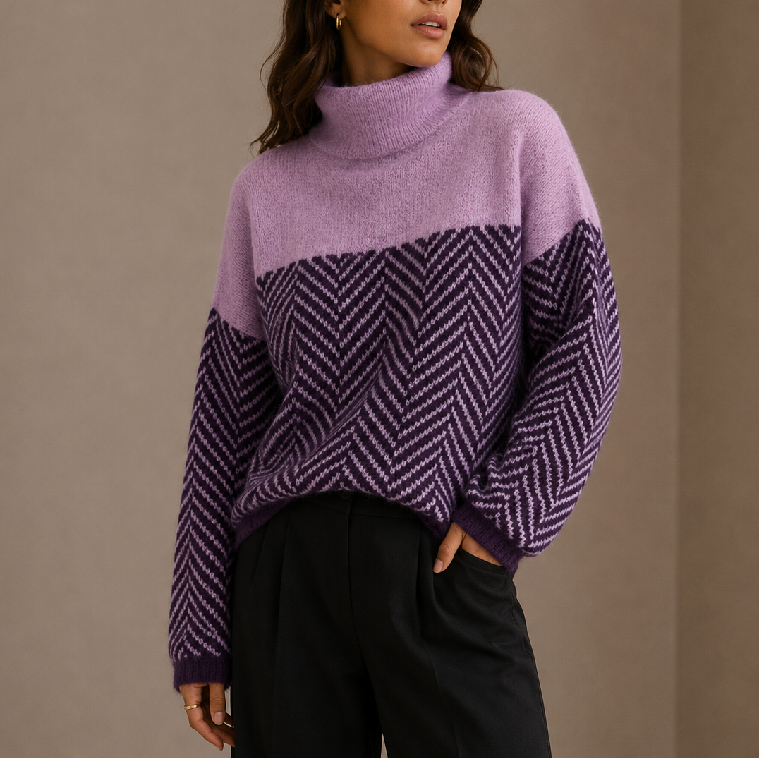 Herringbone Turtleneck Sweater – Oversized Winter Knit 1