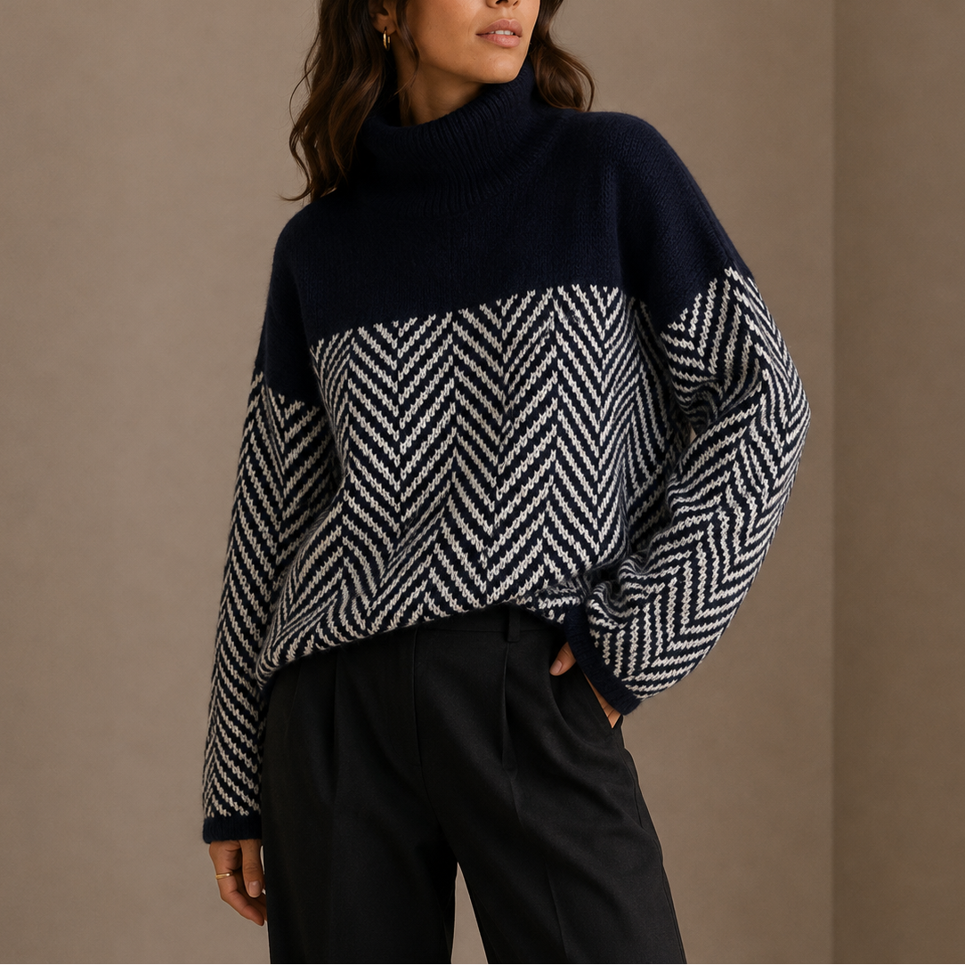 Herringbone Turtleneck Sweater – Oversized Winter Knit 2