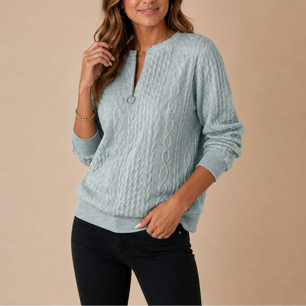 Cable Knit Half Zip Sweater — Women's Winter Pullover 2