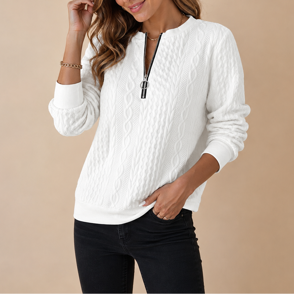 Cable Knit Half Zip Sweater — Women's Winter Pullover 3