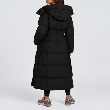 Women's Long Hooded Puffer Coat — Belted Padded Jacket 3