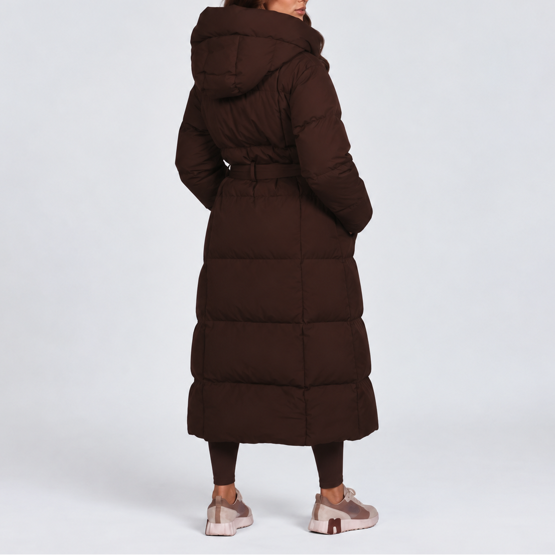 Women's Long Hooded Puffer Coat — Belted Padded Jacket 5