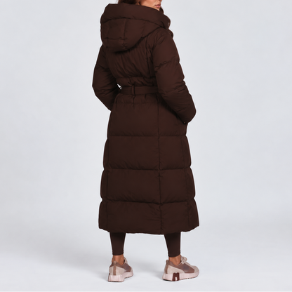 Women's Long Hooded Puffer Coat — Belted Padded Jacket 5