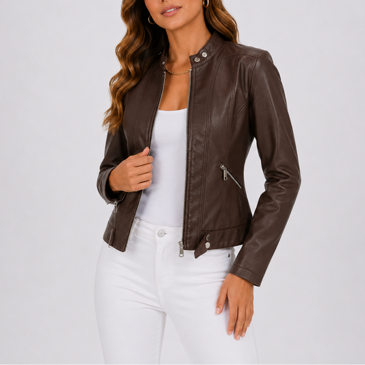 Women's Classic Vegan Leather Jacket — Zip Pockets 1