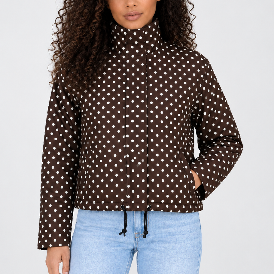 Polka Dot Cropped Jacket — Women's High Collar Zip-Up 3