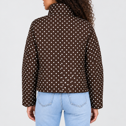 Polka Dot Cropped Jacket — Women's High Collar Zip-Up 2