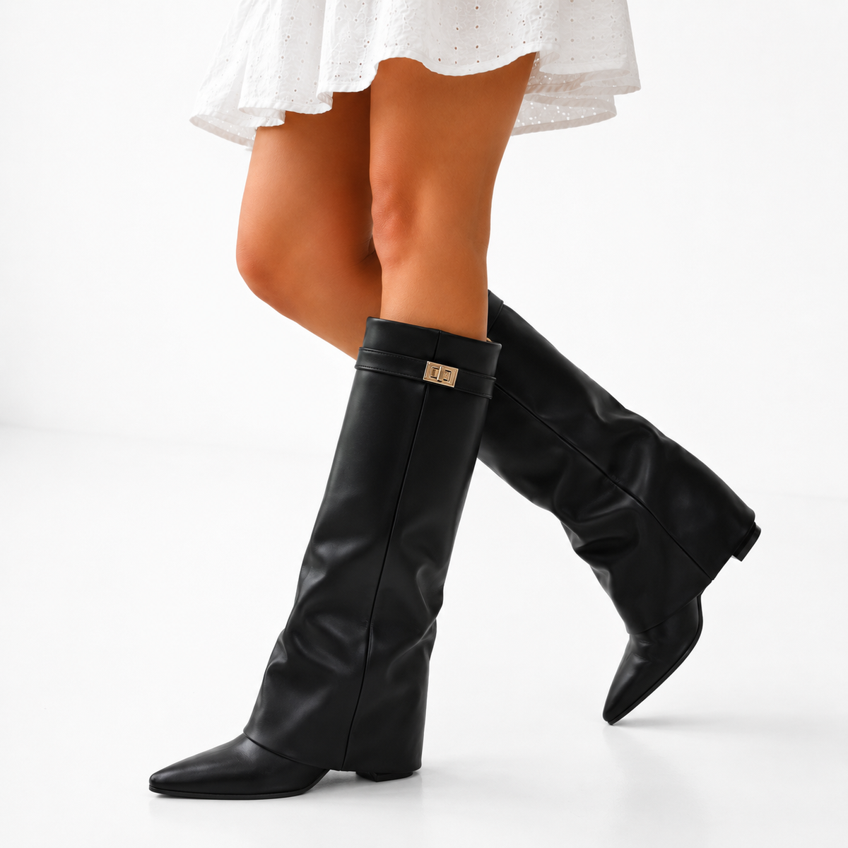 Knee-High Vegan Leather Boots — Pointed Toe Women's Style 1