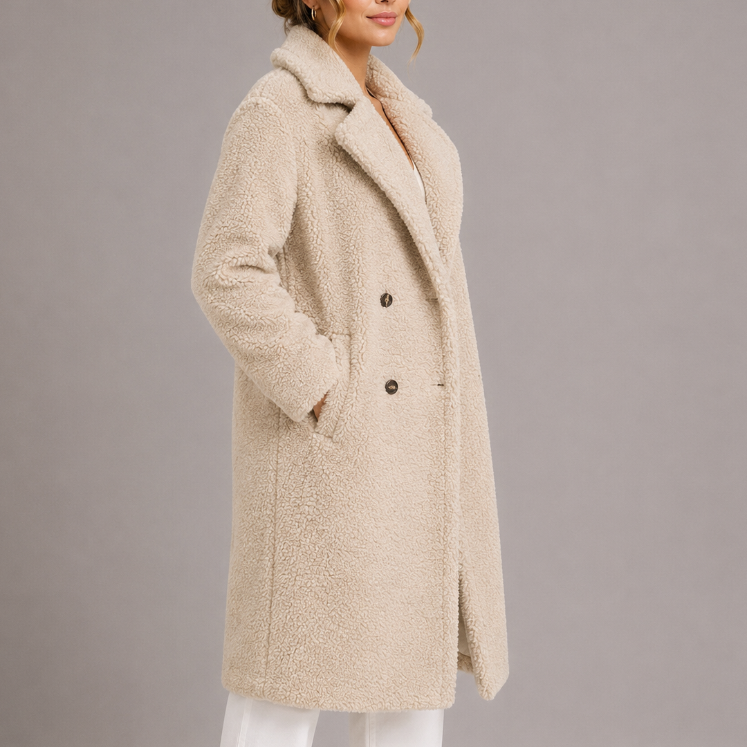 Women's Long Teddy Coat — Double-Breasted Faux Fur Winter 2