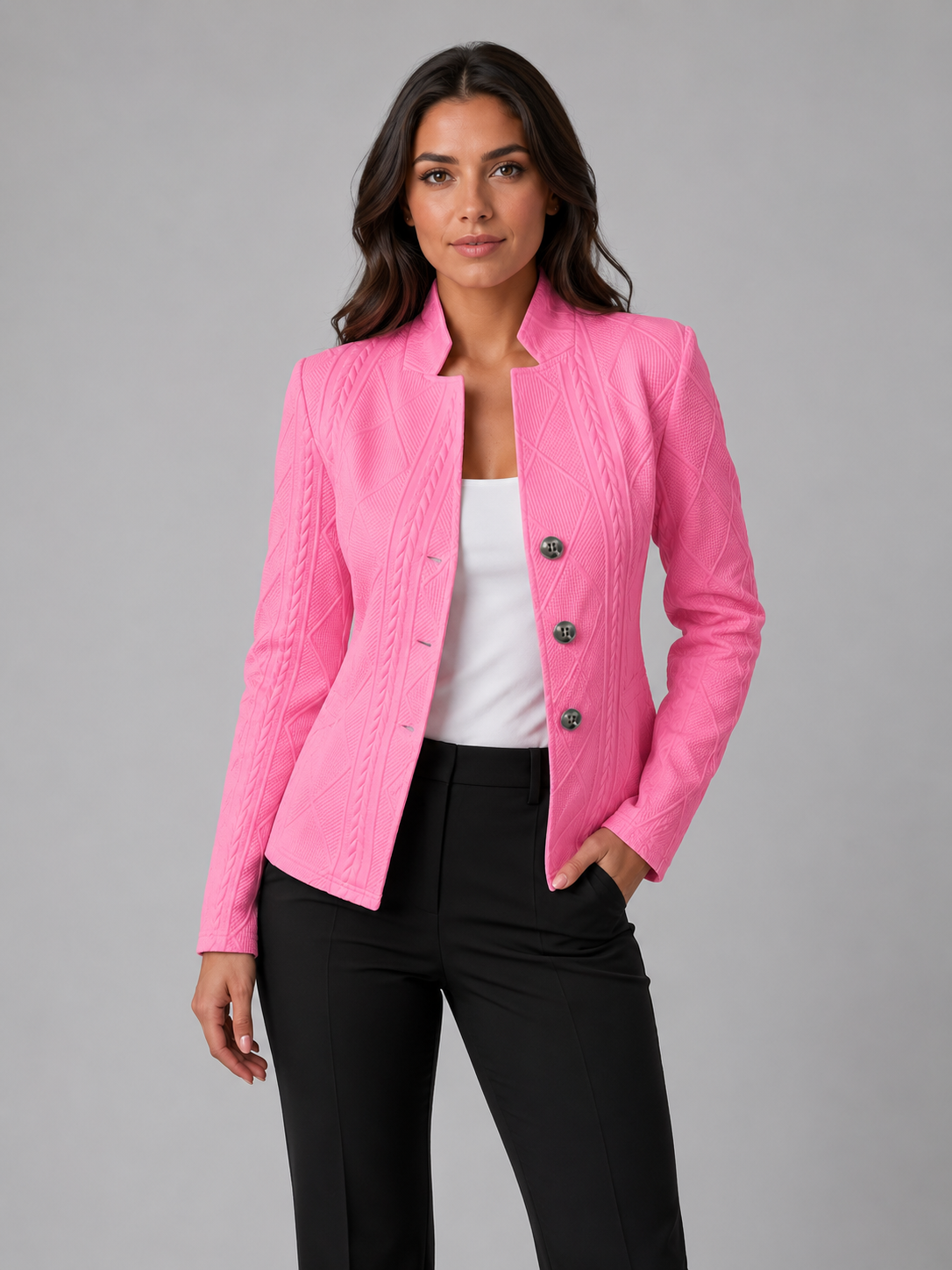 Women's Textured Collarless Tailored Blazer — Structured Fit 5