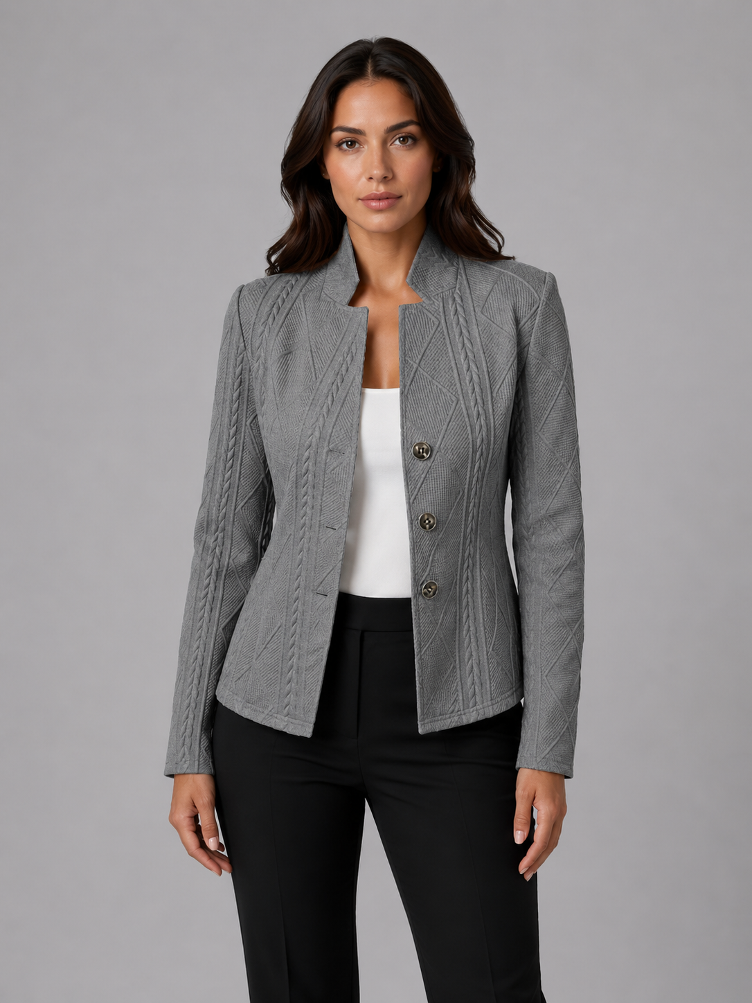 Women's Textured Collarless Tailored Blazer — Structured Fit 6
