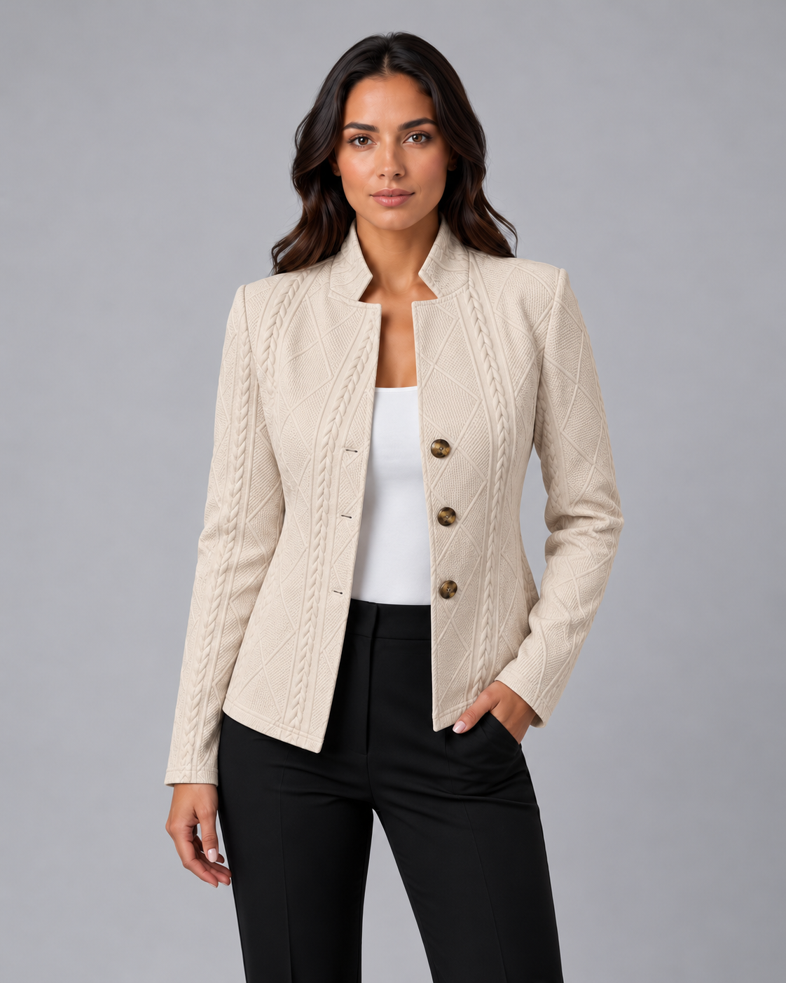 Women's Textured Collarless Tailored Blazer — Structured Fit 4
