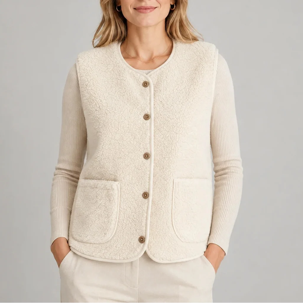 Women's Teddy Fleece Button-Up Vest with Pockets 1
