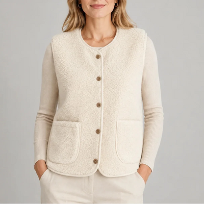 Women's Teddy Fleece Button-Up Vest with Pockets 1