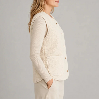Women's Teddy Fleece Button-Up Vest with Pockets 3