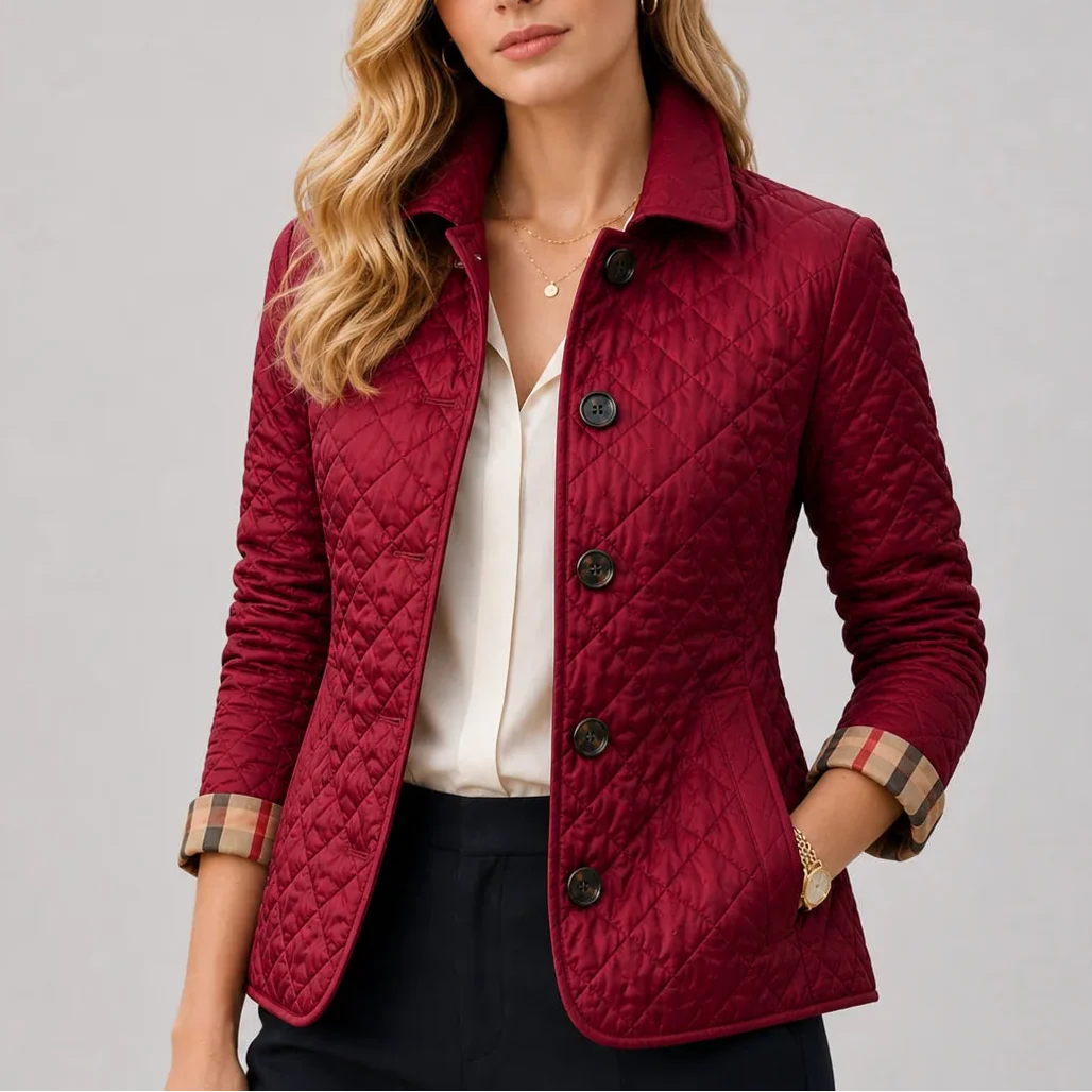 Women's Quilted Jacket — Lightweight Stand Collar Coat 8