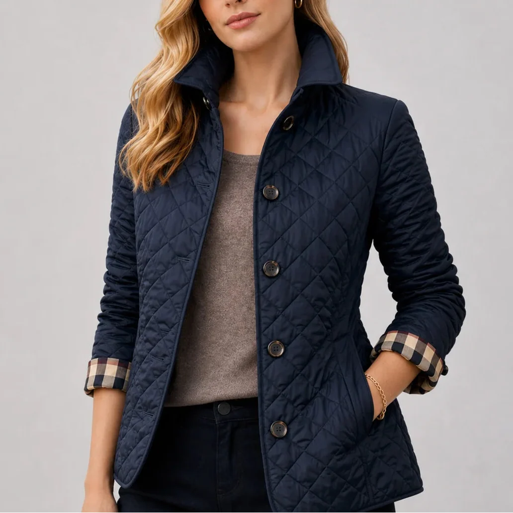 Women's Quilted Jacket — Lightweight Stand Collar Coat 5