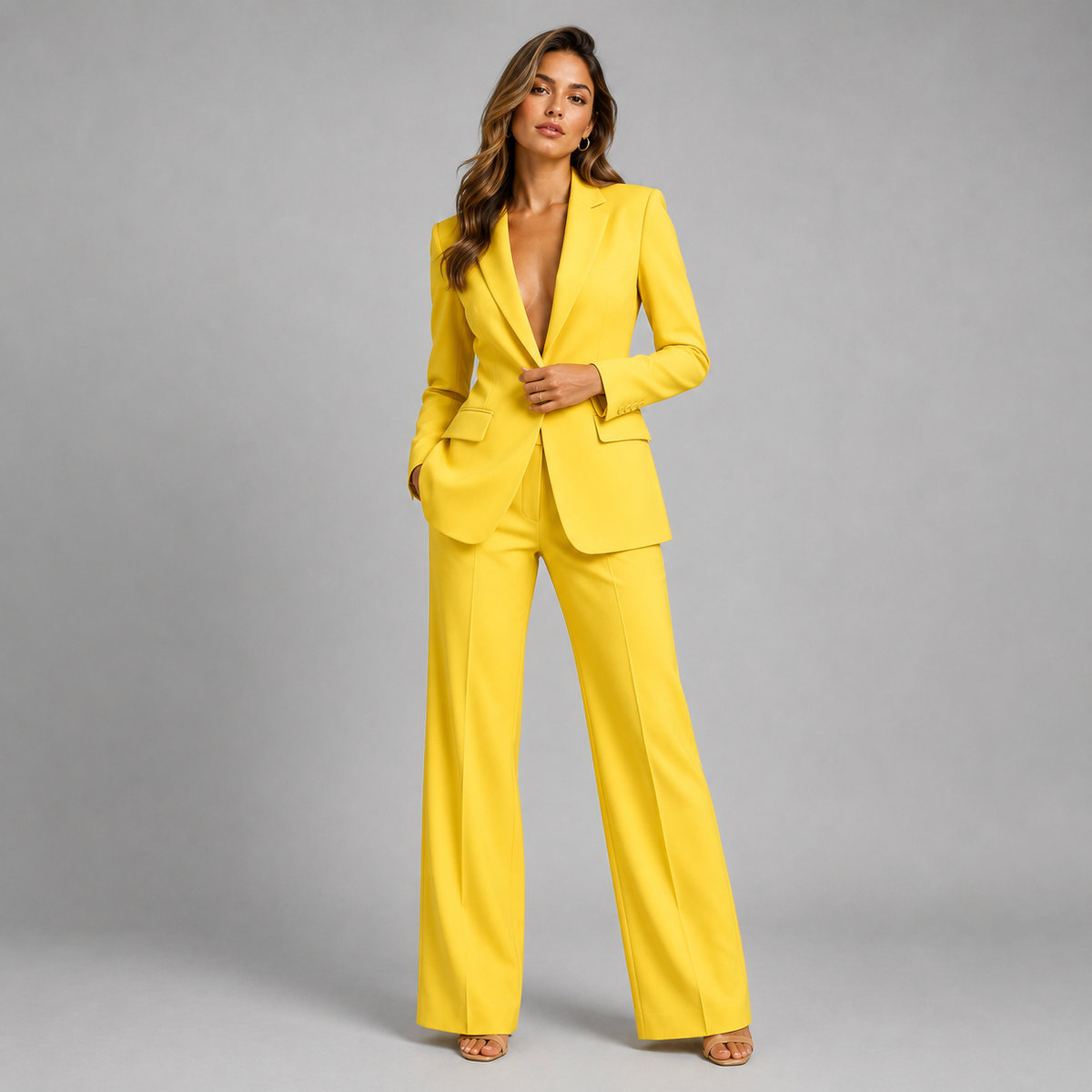 Women's Tailored Blazer & Wide-Leg Trouser Suit Set 7