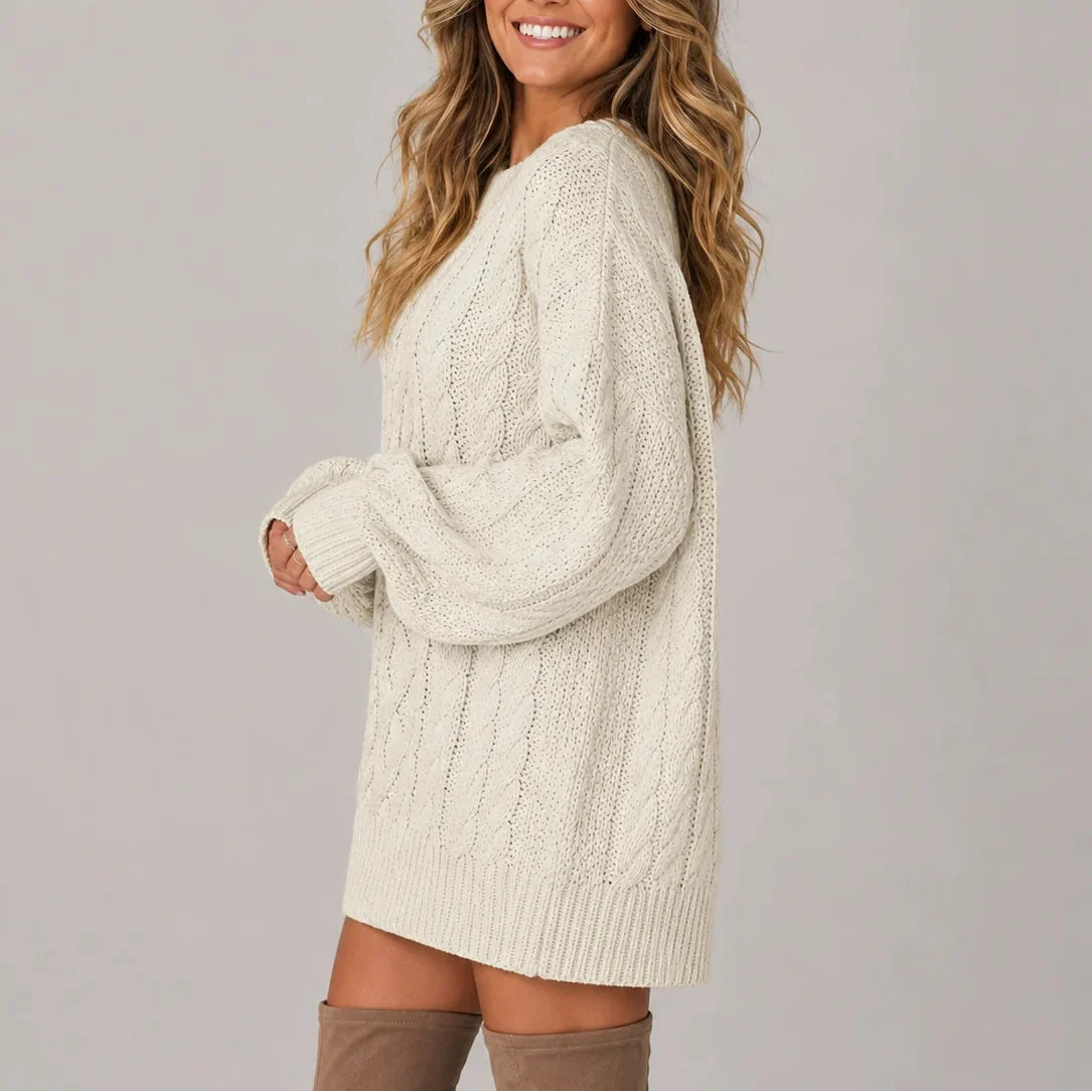 Oversized Cable Knit Jumper Dress — Long Sleeve Women's 2