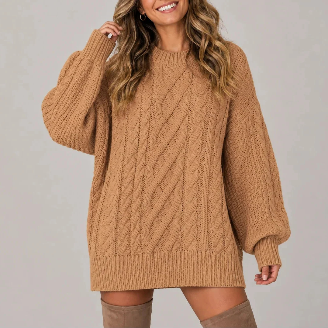 Oversized Cable Knit Jumper Dress — Long Sleeve Women's 4