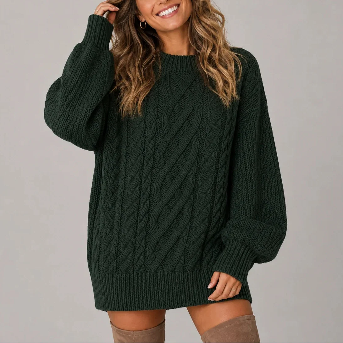 Oversized Cable Knit Jumper Dress — Long Sleeve Women's 6