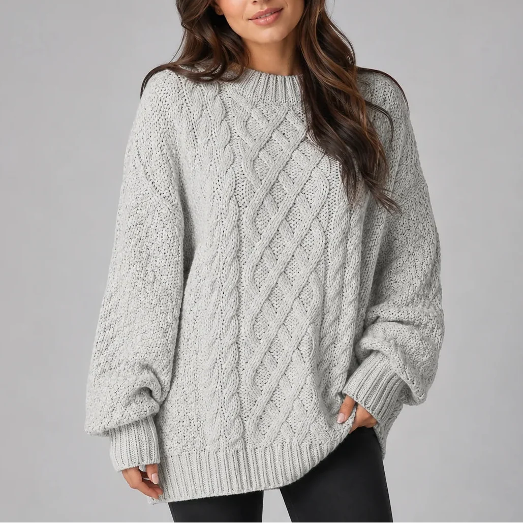 Oversized Cable Knit Jumper Dress — Long Sleeve Women's 10