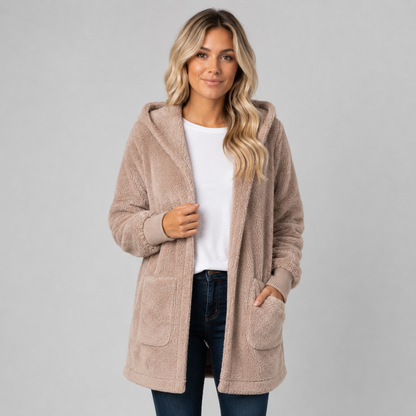 Women's Longline Fleece Cardigan with Hood — Reversible Fit 1
