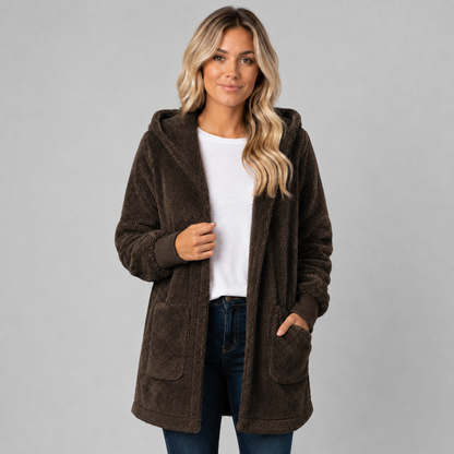 Women's Longline Fleece Cardigan with Hood — Reversible Fit 6