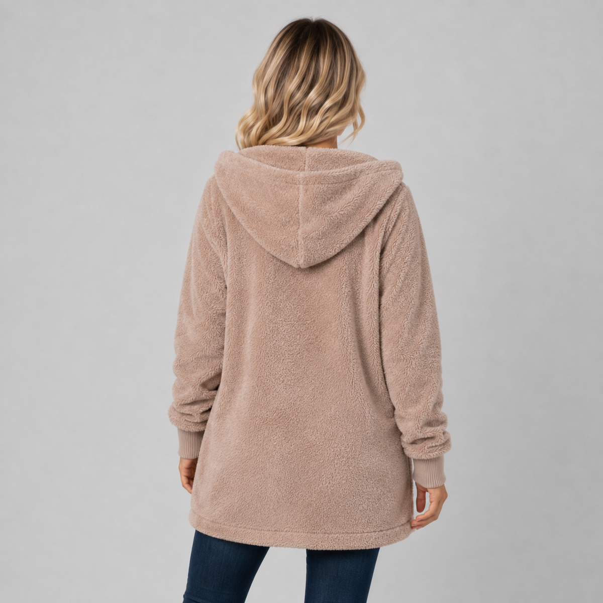Women's Longline Fleece Cardigan with Hood — Reversible Fit 2