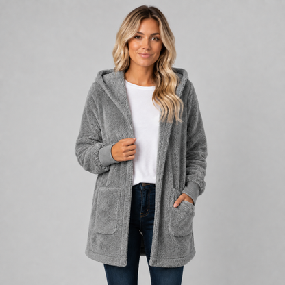 Women's Longline Fleece Cardigan with Hood — Reversible Fit 9