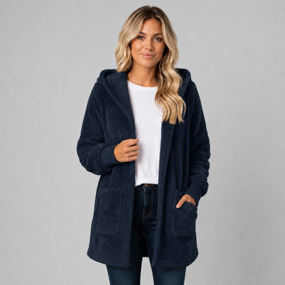 Women's Longline Fleece Cardigan with Hood — Reversible Fit 11
