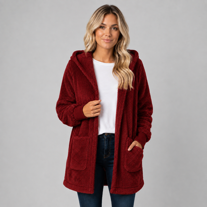 Women's Longline Fleece Cardigan with Hood — Reversible Fit 8