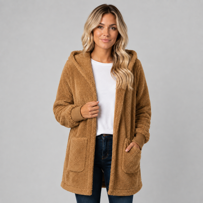Women's Longline Fleece Cardigan with Hood — Reversible Fit 5