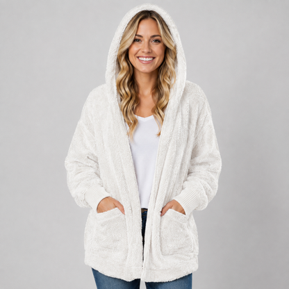 Women's Longline Fleece Cardigan with Hood — Reversible Fit 10