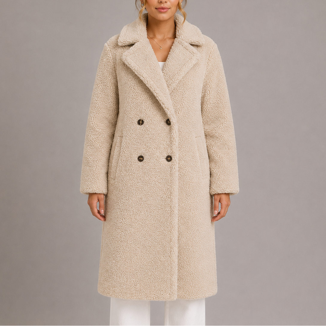 Women's Long Teddy Coat — Double-Breasted Faux Fur Winter 1