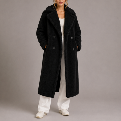 Women's Long Teddy Coat — Double-Breasted Faux Fur Winter 4