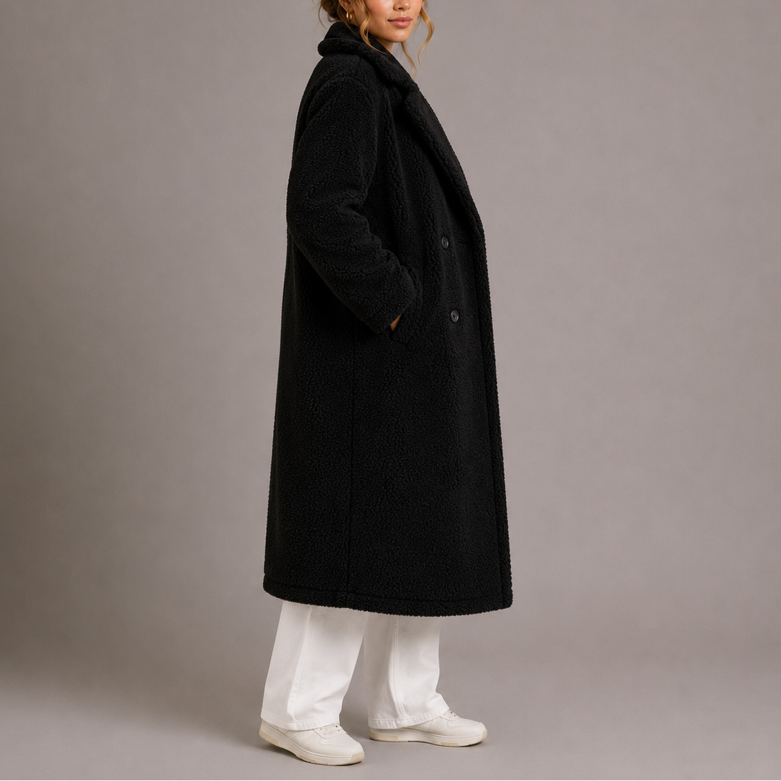 Women's Long Teddy Coat — Double-Breasted Faux Fur Winter 5