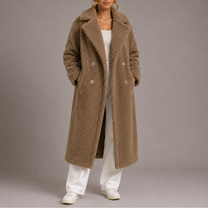 Women's Long Teddy Coat — Double-Breasted Faux Fur Winter 6