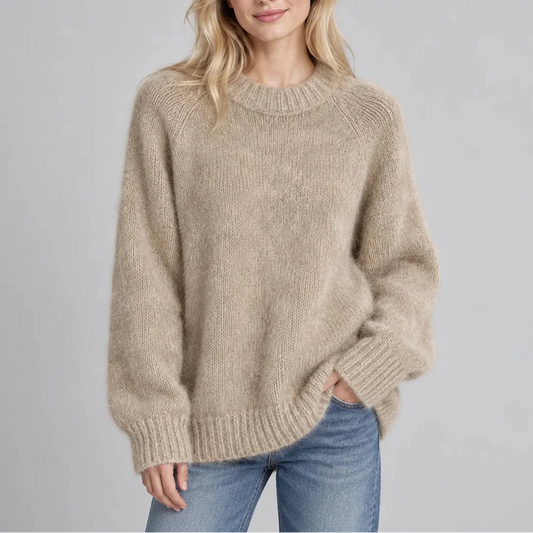 Fluffy Knit Jumper Women — Relaxed Fit Crew Neck Sweater 1