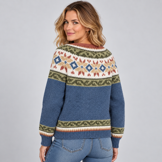 Women's Fair Isle Cardigan — Button Front V-Neck Knit 2