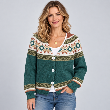 Women's Fair Isle Cardigan — Button Front V-Neck Knit 4