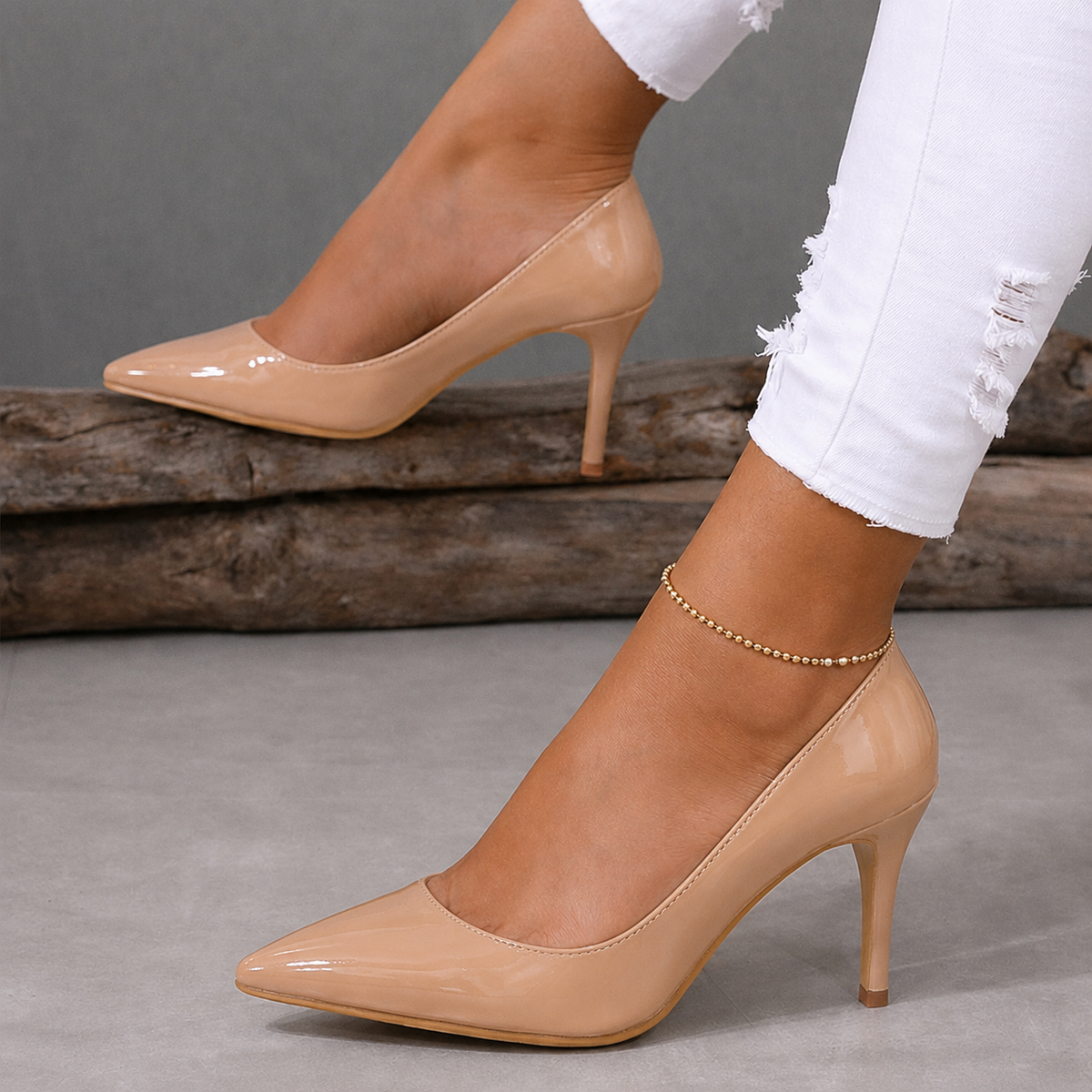 Patent-Look Pointed-Toe Stiletto Court Shoes for Women 10