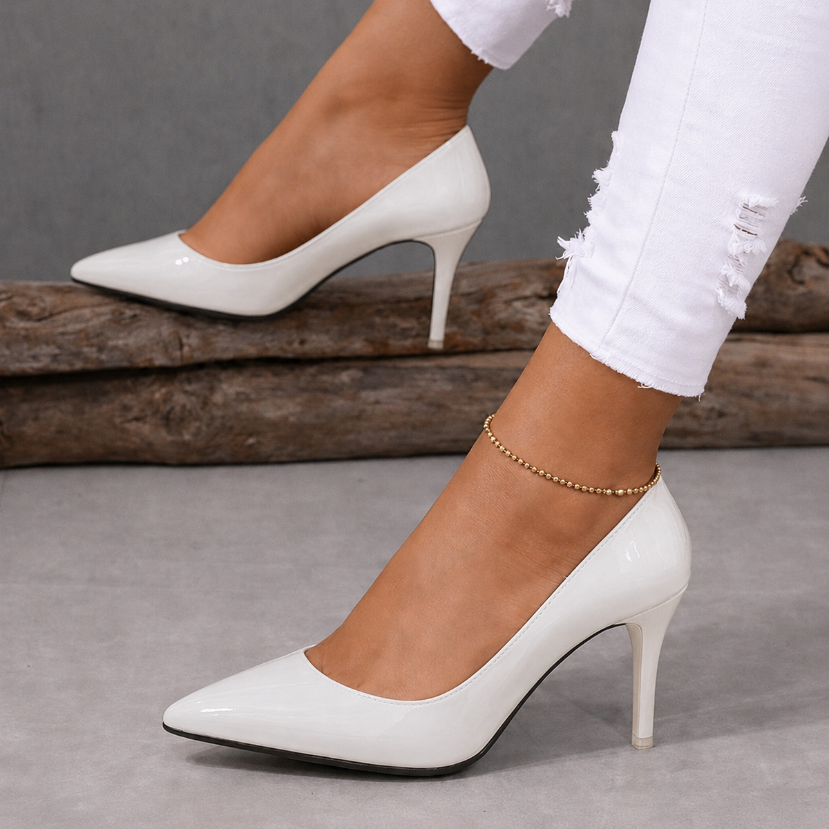 Patent-Look Pointed-Toe Stiletto Court Shoes for Women 13