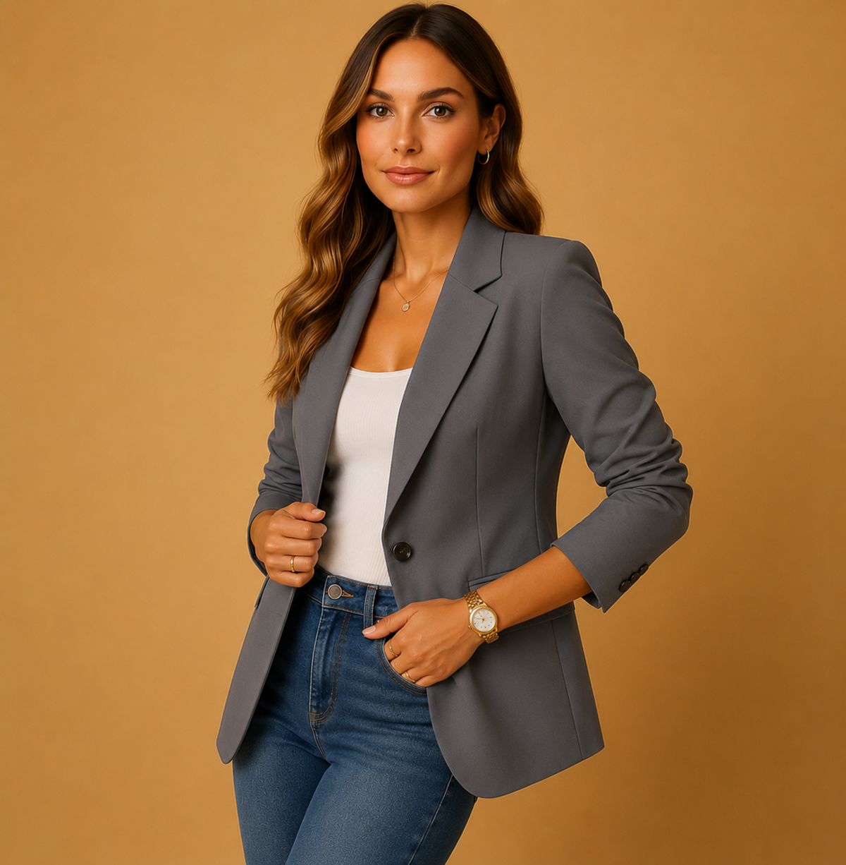Classic Fitted Women's Blazer — Single Button & Flap Pockets 9