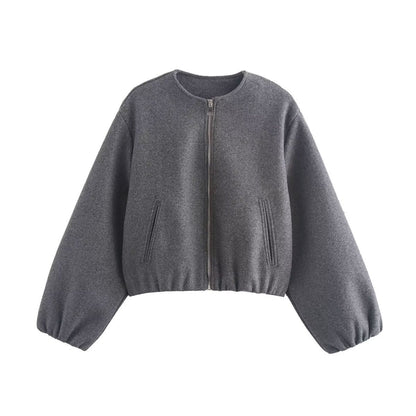 Cropped Bomber Jacket Women — Relaxed Fit Zip-Up Style 1