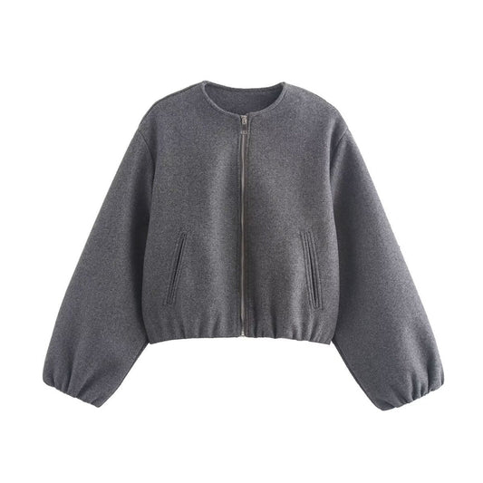 Cropped Bomber Jacket Women — Relaxed Fit Zip-Up Style 1