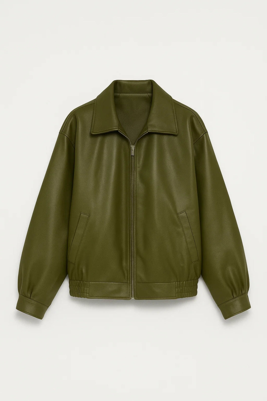 Oversized Faux Leather Jacket Women — Zip Front Street Style 2