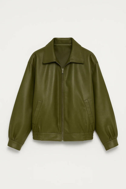 Oversized Faux Leather Jacket Women — Zip Front Street Style 2