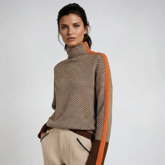 Elara Striped Turtleneck Sweater — Cozy High Collar Knit 1