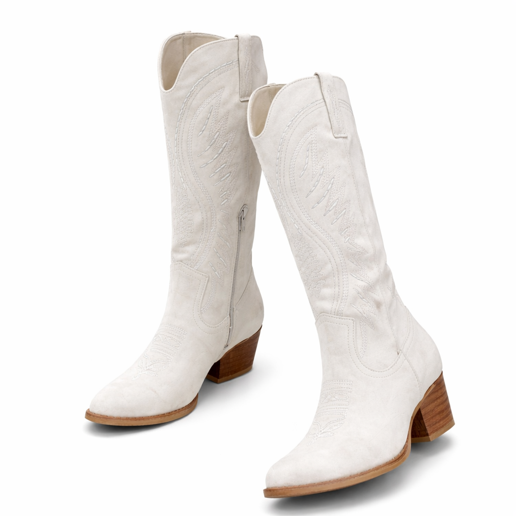 Women's Embroidered Cowboy Boots – Suede Block Heel 4