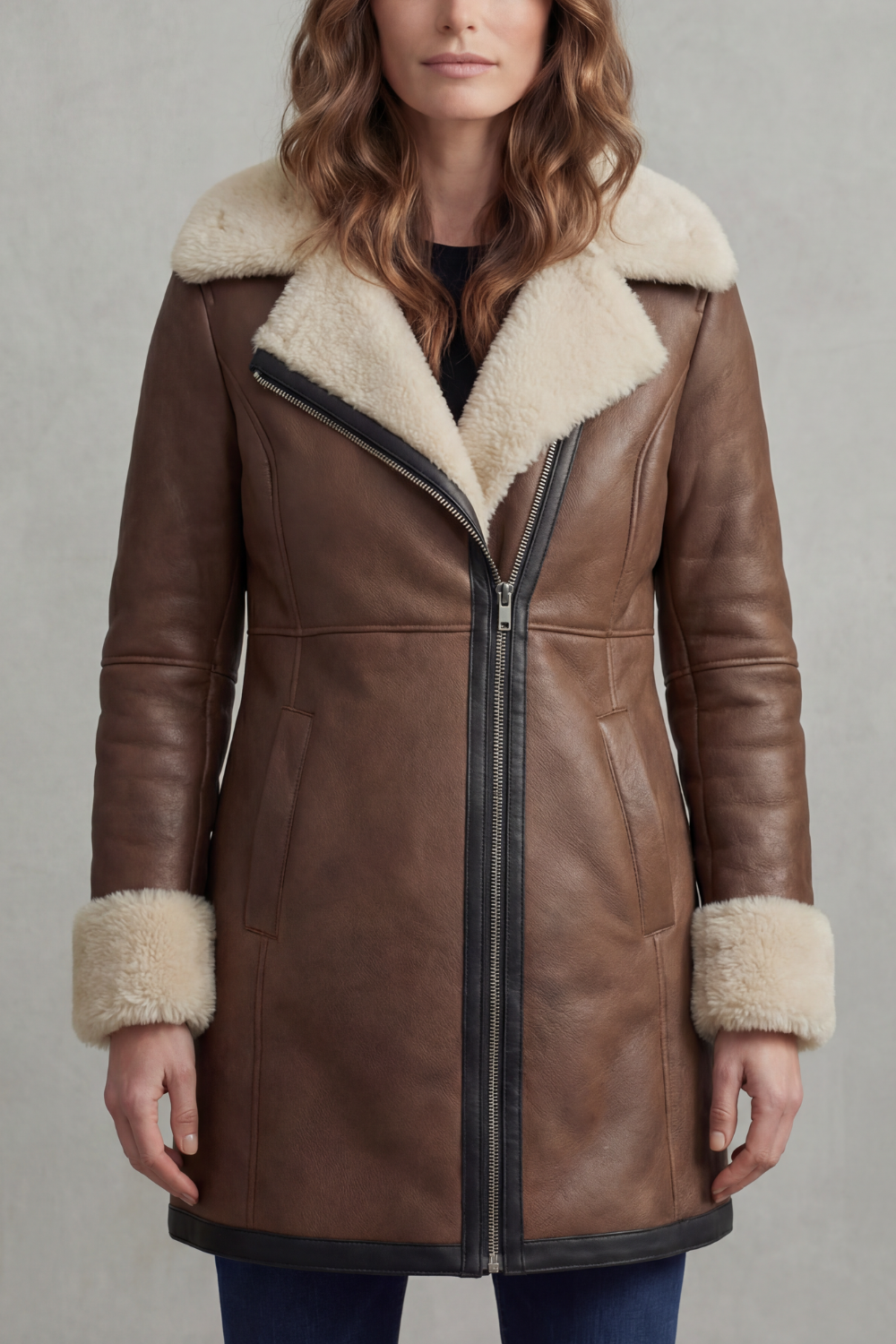 Women's Leather Winter Coat with Shearling Collar | S–2XL 1